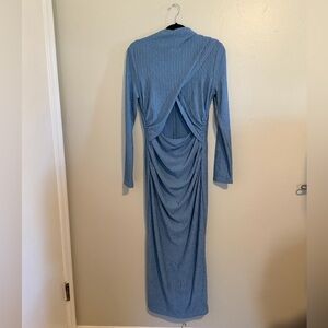 Elegant Blue Long Sleeve ruched Dress